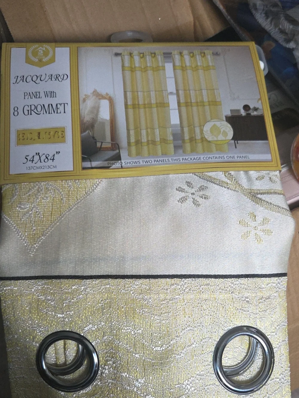Gold and Cream Grommet Curtain Panel
